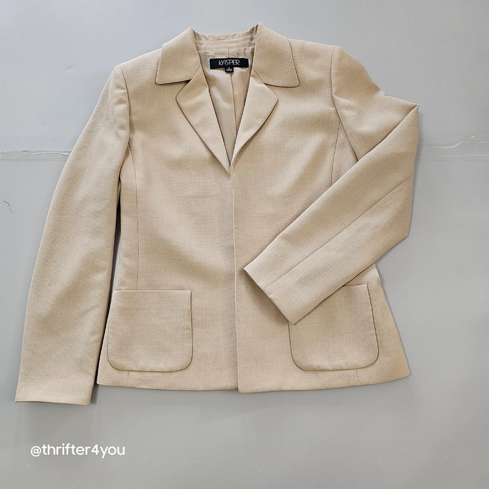 Kasper Jacket Open Front Tan Light Weight Lined 3/4 sleeves Size 8